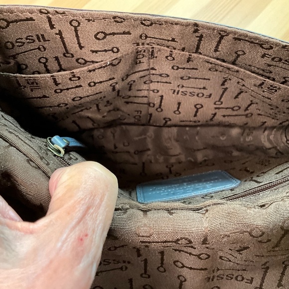 FOSSIL ‘LONG LIVE VINTAGE’ Leather Denim Blue Shoulder Flap Bag Removable Strap - Picture 6 of 10